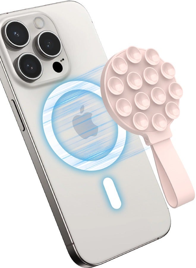 بشكل مختصر غلاف هاتف سيليكوني بماصة مغناطيسية، حامل هاتف مغناطيسي بماصة، متوافق مع Magsafe، قبضة لاصقة للهاتف للصور الذاتية والفيديوهات، حامل هاتف حر اليدين للمرآة والاستحمام لهواتف iPhone 17/16/15/14/13/12/11 وسامسونج وجوجل وهواتف الأندرويد (وردي) - Image 1