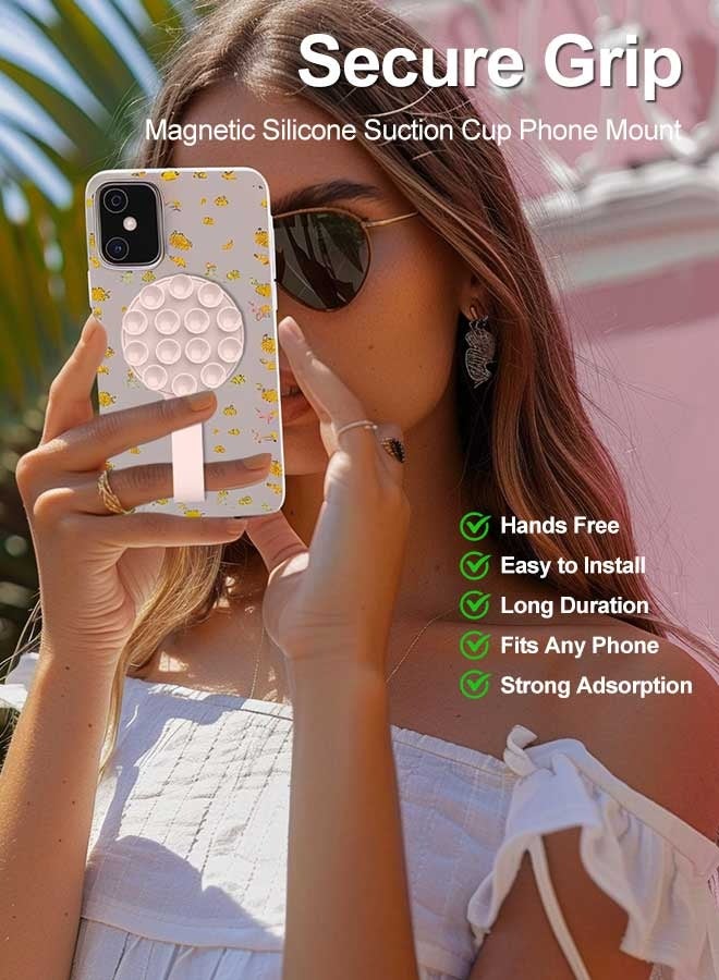 بشكل مختصر غلاف هاتف سيليكوني بماصة مغناطيسية، حامل هاتف مغناطيسي بماصة، متوافق مع Magsafe، قبضة لاصقة للهاتف للصور الذاتية والفيديوهات، حامل هاتف حر اليدين للمرآة والاستحمام لهواتف iPhone 17/16/15/14/13/12/11 وسامسونج وجوجل وهواتف الأندرويد (وردي) - Image 3