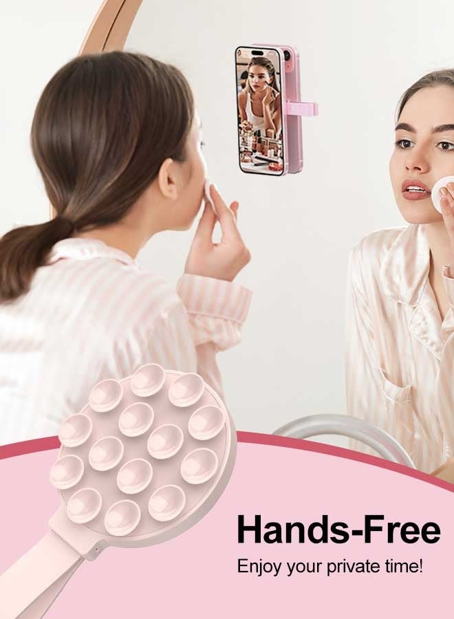 بشكل مختصر غلاف هاتف سيليكوني بماصة مغناطيسية، حامل هاتف مغناطيسي بماصة، متوافق مع Magsafe، قبضة لاصقة للهاتف للصور الذاتية والفيديوهات، حامل هاتف حر اليدين للمرآة والاستحمام لهواتف iPhone 17/16/15/14/13/12/11 وسامسونج وجوجل وهواتف الأندرويد (وردي) - Image 2
