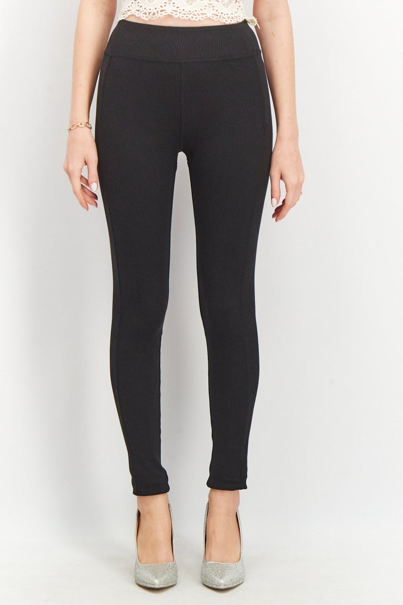 Splendid Women Ribbed Pull On Leggings, Black - Image 1