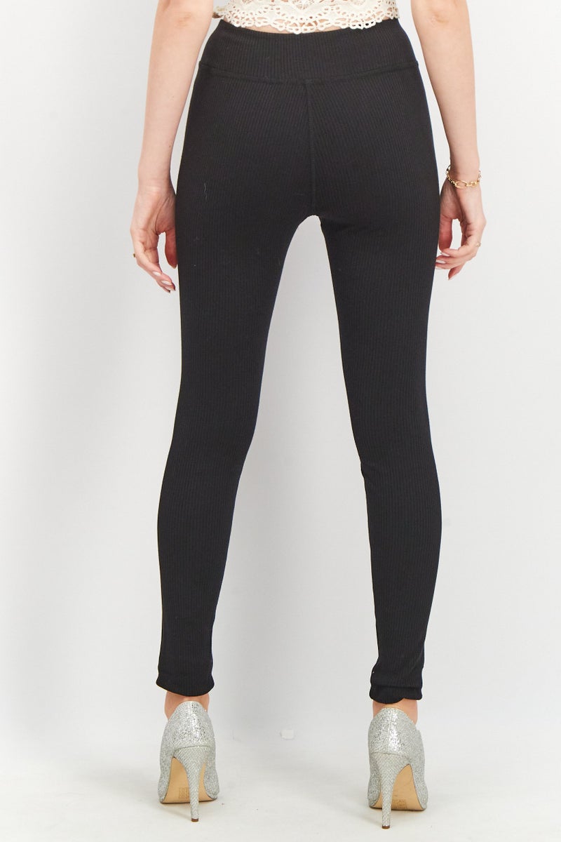 Splendid Women Ribbed Pull On Leggings, Black - Image 2