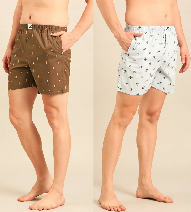 جوفن JOVEN Men's Pure Cotton Printed Boxers Pack of 2