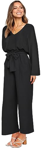 FANCYINN Womens 2 Piece Crop Pants Set V Neck Long Sleeves Tops High Waisted Cropped Paper Bag Pants with Belt Black Blouse Top & Wide Leg pant M - Image 2