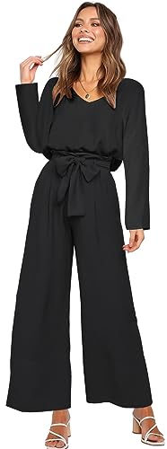 FANCYINN Womens 2 Piece Crop Pants Set V Neck Long Sleeves Tops High Waisted Cropped Paper Bag Pants with Belt Black Blouse Top & Wide Leg pant M - Image 3