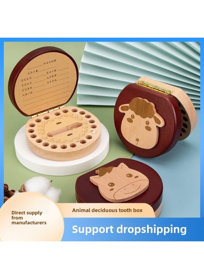 Generic Baby Teeth Storage Box Children's Baby Teeth Memorial Box Girl Baby Teeth Collection Fetal Hair Storage Wooden Box Boy-Color:Nanyu-Zodiac Cattle  - Image 2