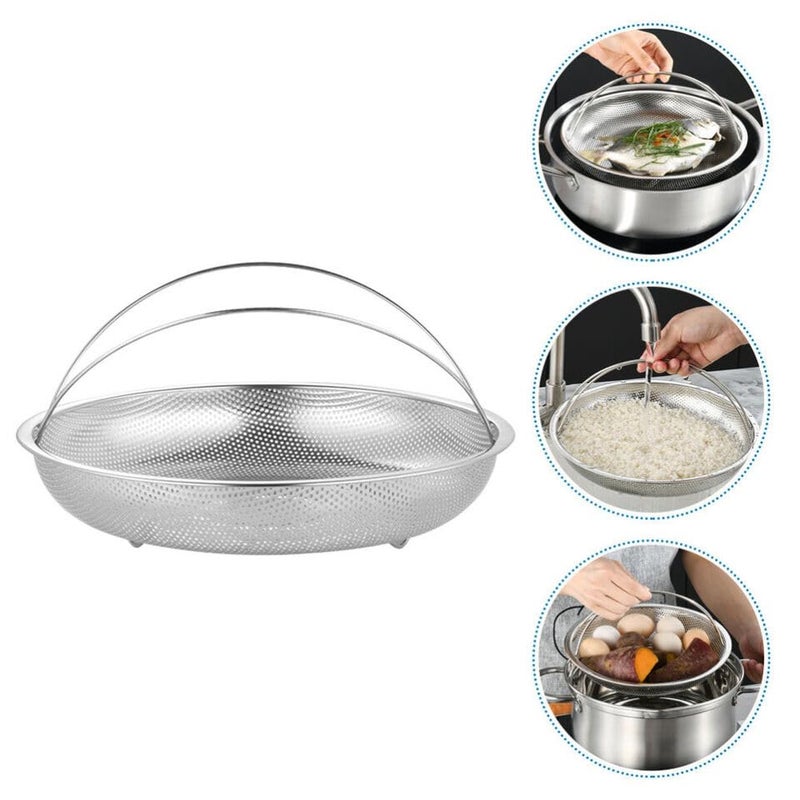 Lariox Multipurpose Stainless Steel Rice Washing Baskets Strainer Drainer with Handle Vegetable Fruit Noodles Washing Filter Basket for Kitchen Bowl Storing and Straining PurposeSilver - Image 2