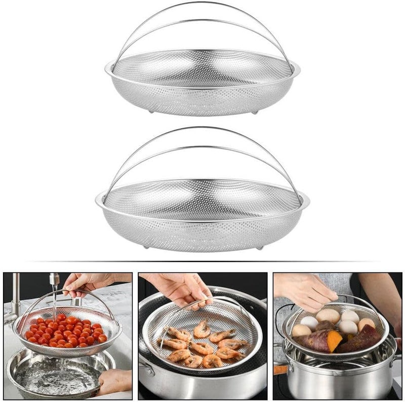 Lariox Multipurpose Stainless Steel Rice Washing Baskets Strainer Drainer with Handle Vegetable Fruit Noodles Washing Filter Basket for Kitchen Bowl Storing and Straining PurposeSilver - Image 3