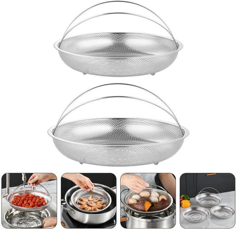 Lariox Multipurpose Stainless Steel Rice Washing Baskets Strainer Drainer with Handle Vegetable Fruit Noodles Washing Filter Basket for Kitchen Bowl Storing and Straining PurposeSilver - Image 5