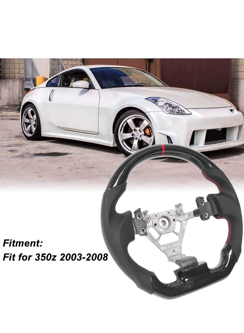 Generic Hydro Dip Carbon Fiber Look Steering Wheel Perforated Leather Flat Steering Wheel For 350z 2003‑2008 Red Stitching  - Image 3