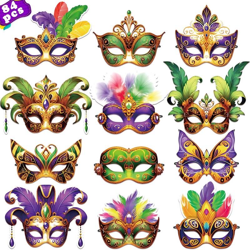 80UncleKimby 84PCS Mardi Gras Masks Bulk Set: Party Decorations Carnival Favors(Paper) - Image 1
