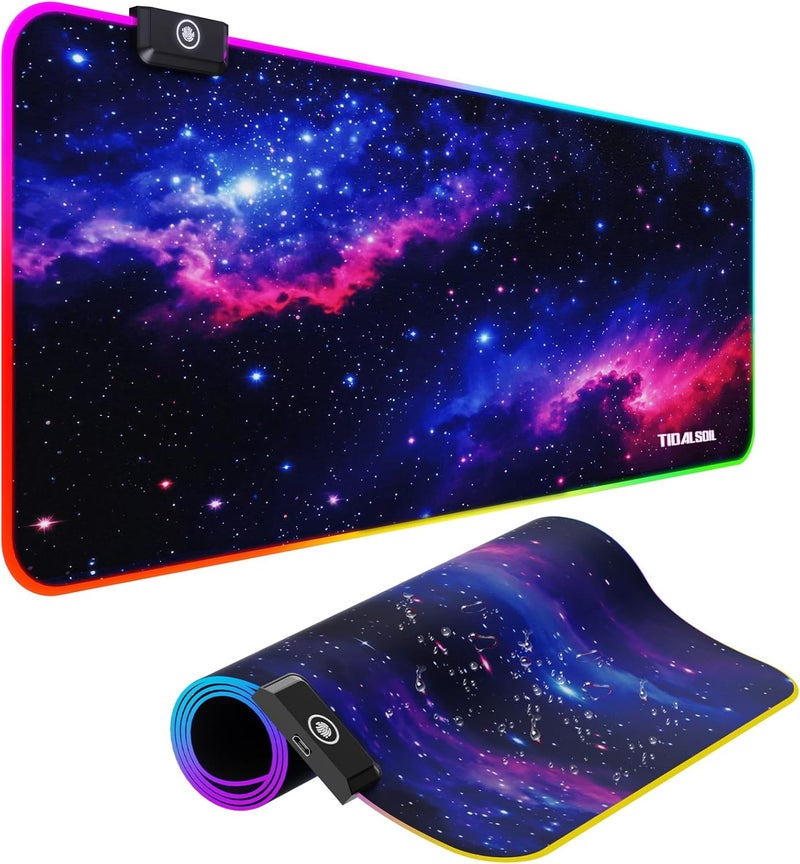 TIDALSOIL RGB Gaming Mouse Pad, Oversized Mouse Mat with 12 Light Modes, Non-Slip Rubber Base, Large Computer Keyboard Mouse Pad for PC Gaming, Office, 800 x 300 x 3 mm, Starry Sky - Image 1