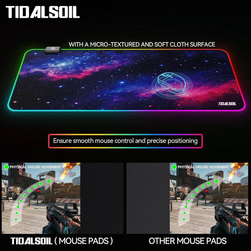 TIDALSOIL RGB Gaming Mouse Pad, Oversized Mouse Mat with 12 Light Modes, Non-Slip Rubber Base, Large Computer Keyboard Mouse Pad for PC Gaming, Office, 800 x 300 x 3 mm, Starry Sky - Image 5