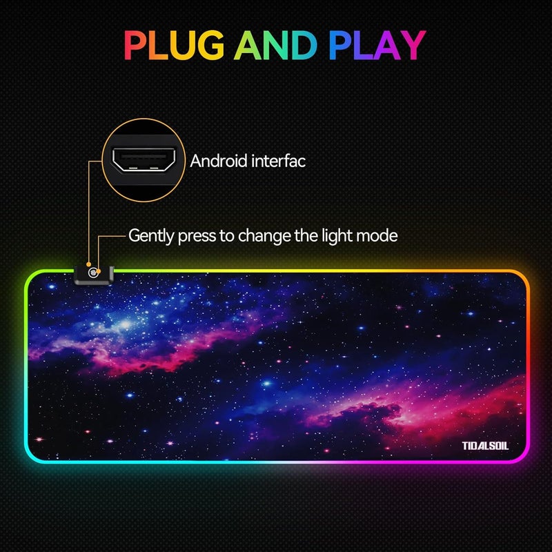 TIDALSOIL RGB Gaming Mouse Pad, Oversized Mouse Mat with 12 Light Modes, Non-Slip Rubber Base, Large Computer Keyboard Mouse Pad for PC Gaming, Office, 800 x 300 x 3 mm, Starry Sky - Image 4