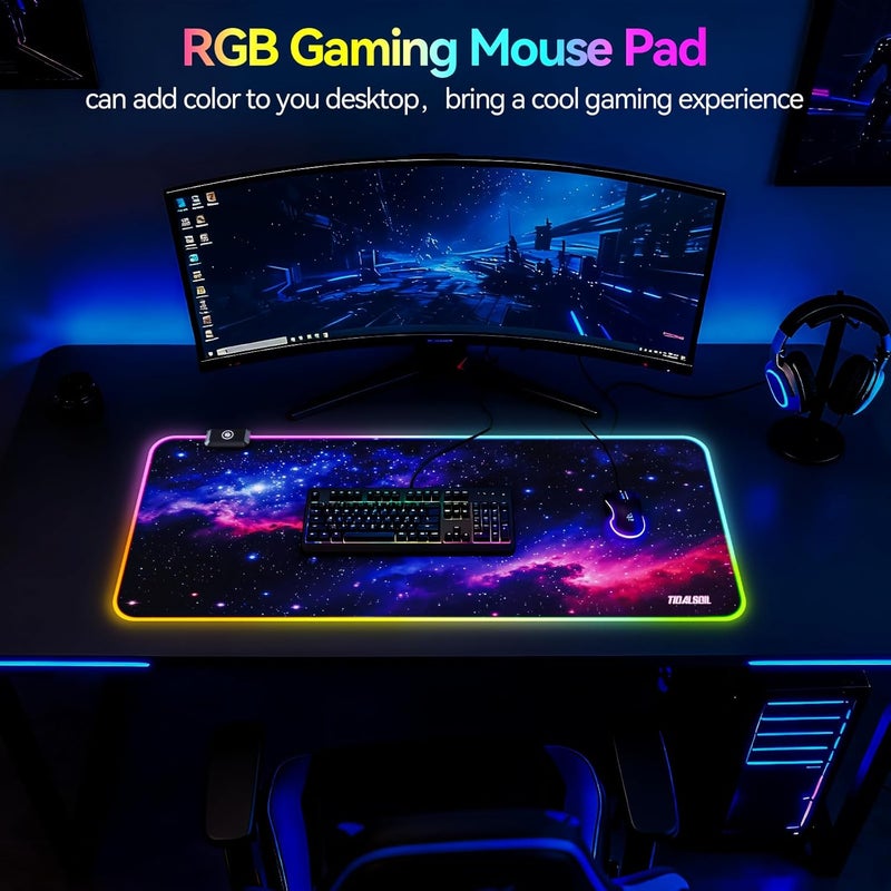 TIDALSOIL RGB Gaming Mouse Pad, Oversized Mouse Mat with 12 Light Modes, Non-Slip Rubber Base, Large Computer Keyboard Mouse Pad for PC Gaming, Office, 800 x 300 x 3 mm, Starry Sky - Image 2