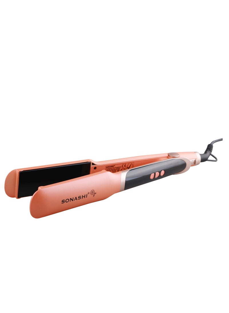 SONASHI Professional Hair Straightener 220C Temperature With Fast HeatUp Smooth Finish Hair Straightener With Ceramic Plates For Efficient Straightening And Digital Display Screen Salon Quality Styling  SHS-2084 Peach - Image 4