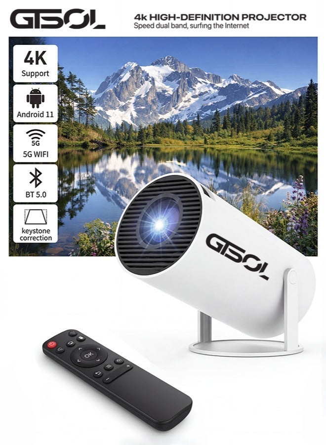 GTSOL Mini Smart Projector 4K– 5G WiFi  + Bluetooth | Android 11 | 180° Rotatable | Built-in Speakers & Remote controller - Image 1