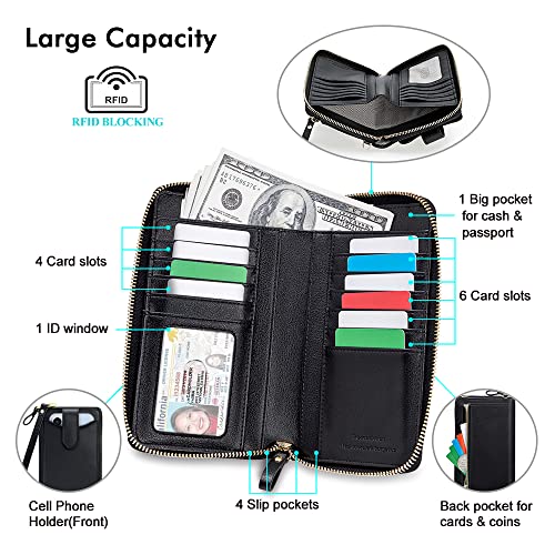 Peacocktion RFID Crossbody Wallet Purse for Women Small Travel Cell Phone Purses Trendy Vegan Leather Bags with Card Slots Black - Image 2