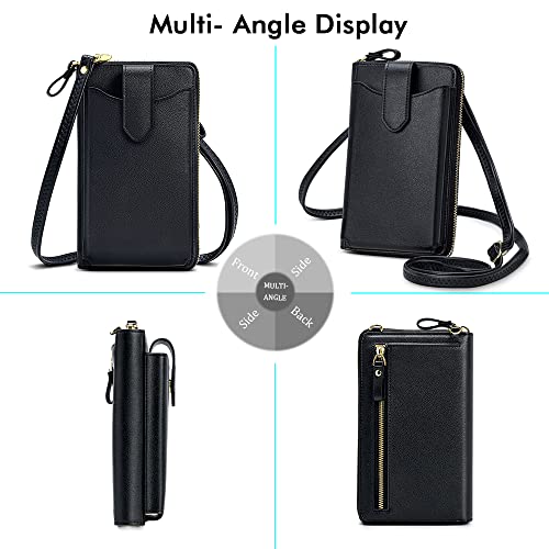 Peacocktion RFID Crossbody Wallet Purse for Women Small Travel Cell Phone Purses Trendy Vegan Leather Bags with Card Slots Black - Image 5