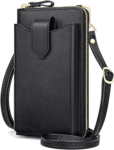 Peacocktion RFID Crossbody Wallet Purse for Women Small Travel Cell Phone Purses Trendy Vegan Leather Bags with Card Slots Black - Image 1