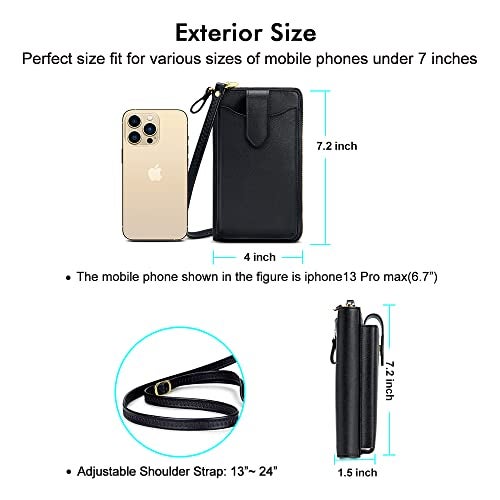 Peacocktion RFID Crossbody Wallet Purse for Women Small Travel Cell Phone Purses Trendy Vegan Leather Bags with Card Slots Black - Image 4