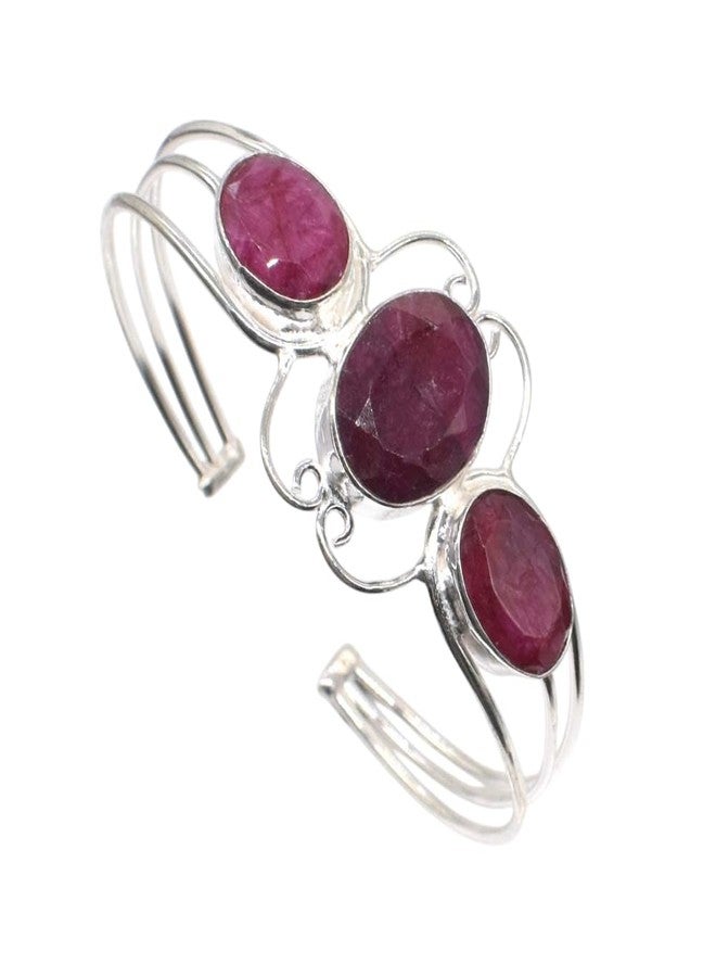 RidVik Ruby Quartz Silver Plated Hand Cuff Bracelet Women's Bangle Bracelet Jewellery Handmade Adjustable Bracelet Gift For Women & Girls - Image 1
