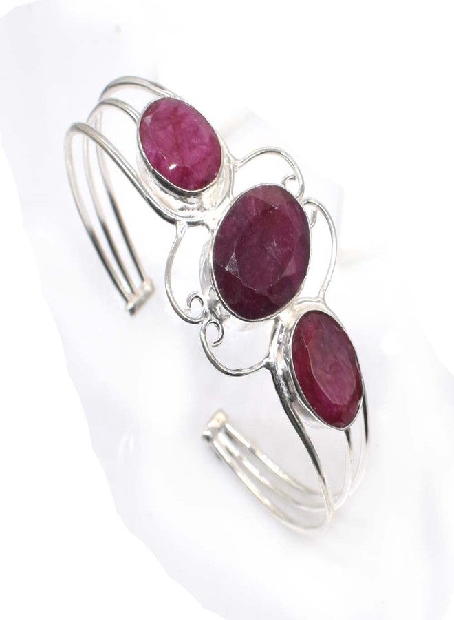 RidVik Ruby Quartz Silver Plated Hand Cuff Bracelet Women's Bangle Bracelet Jewellery Handmade Adjustable Bracelet Gift For Women & Girls - Image 3