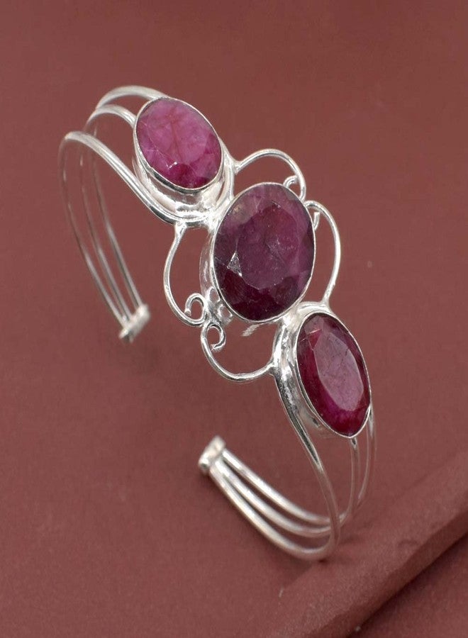 RidVik Ruby Quartz Silver Plated Hand Cuff Bracelet Women's Bangle Bracelet Jewellery Handmade Adjustable Bracelet Gift For Women & Girls - Image 2