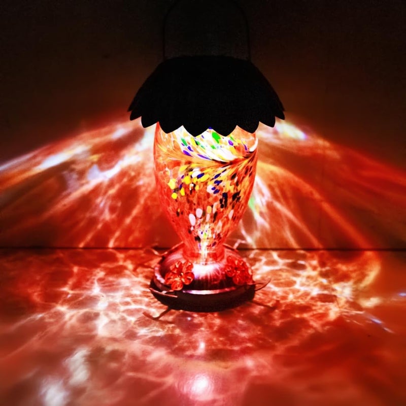REZIPO Solar Hummingbird Feeder for Outdoors Hanging Colorful Lighting 32 Oz Hand Blown Glass Hummingbird Feeder for Garden Decoration with Accessories (Red) - Image 3