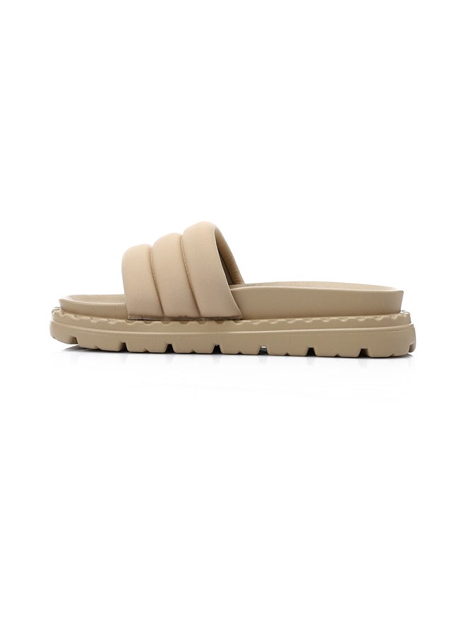 DejaVu Slip On Flat Beige Slippers  - Image 3