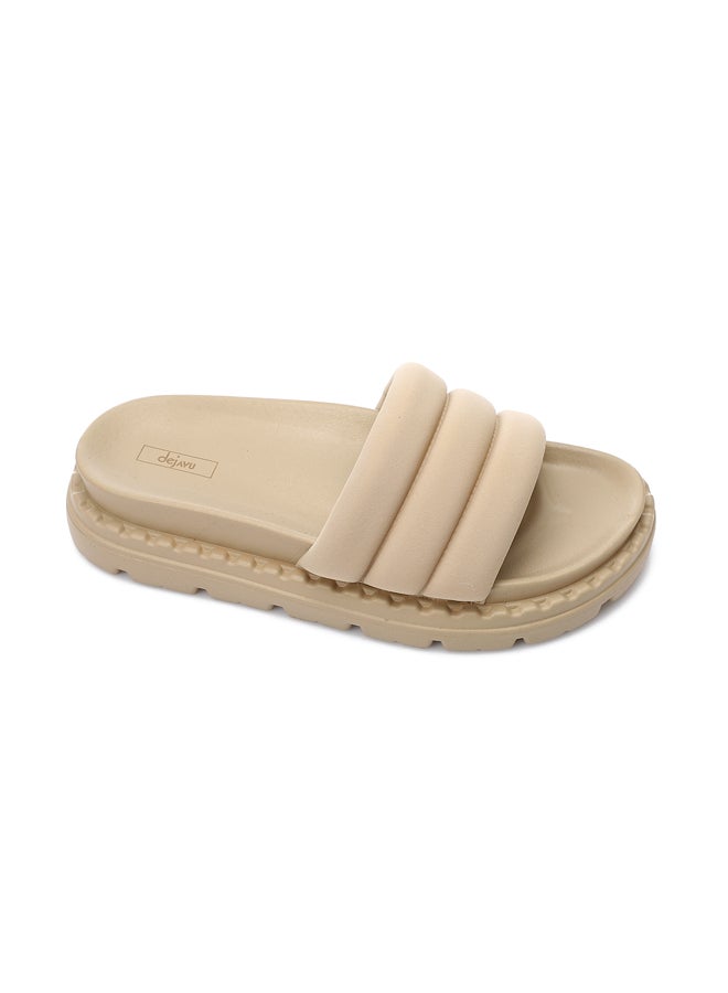DejaVu Slip On Flat Beige Slippers  - Image 5