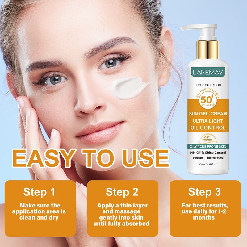 LANEMAY SPF50+ Oil-Control Refreshing Lightweight Sunscreen Lotion 100ml for Oily and Acne-Prone Skin - Image 4
