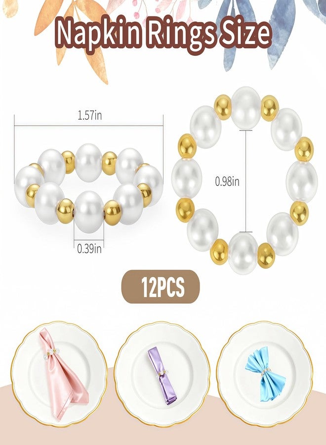 Suswillhit Pearl Napkin Rings Set of 12, Handmade Imitation Pearl Napkin Rings, Napkin Holder Tabletop Decor for Dinning Table Setting, Party, Wedding, Family Gatherings (Gold) - Image 2