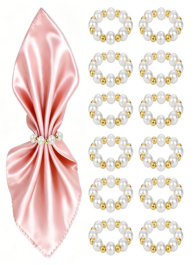Suswillhit Pearl Napkin Rings Set of 12, Handmade Imitation Pearl Napkin Rings, Napkin Holder Tabletop Decor for Dinning Table Setting, Party, Wedding, Family Gatherings (Gold) - Image 1