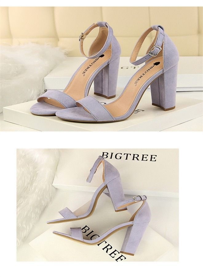 BIGTREE صنادل عالية الكعب أنيقة وبسيطة 9.5 سم بنفسجي - Image 2