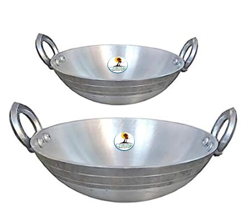 CHILLATAI Aluminium Kadai/Fry Pan/Thick Bottom Fry Pan 8 inch, 10 inch Combo 2 Multipurpose Use - Image 1