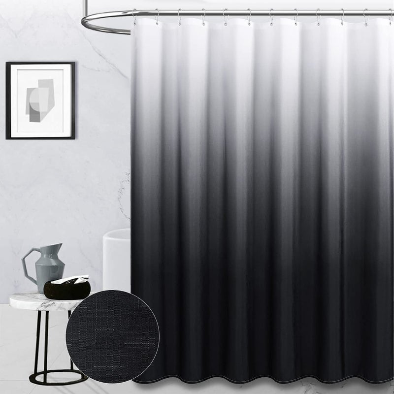BTTN Extra Long Shower Curtain  72 x 84 Inch Long Ombre Linen Textured Weighted Fabric Shower Curtain Set with Plastic Hooks  Large Hotel Spa Luxury Decorative Cloth Shower Curtain for Bathroom  Black