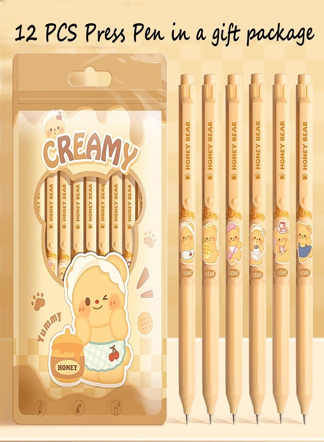 T-shin Press Pens,12-Pack Cute Bear Rolling Ball Pens Black Ink,0.5mm Smooth Stress-Relief Gel Pens for Students,School Supplies (6 Adorable Designs) (Japanese-Bear) - Image 2