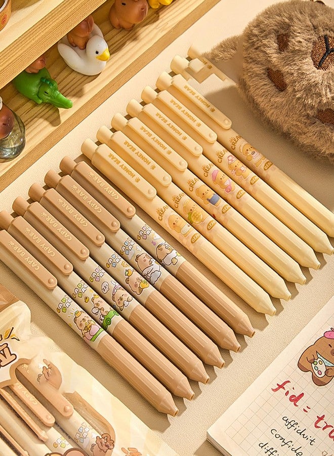 T-shin Press Pens,12-Pack Cute Bear Rolling Ball Pens Black Ink,0.5mm Smooth Stress-Relief Gel Pens for Students,School Supplies (6 Adorable Designs) (Japanese-Bear) - Image 3