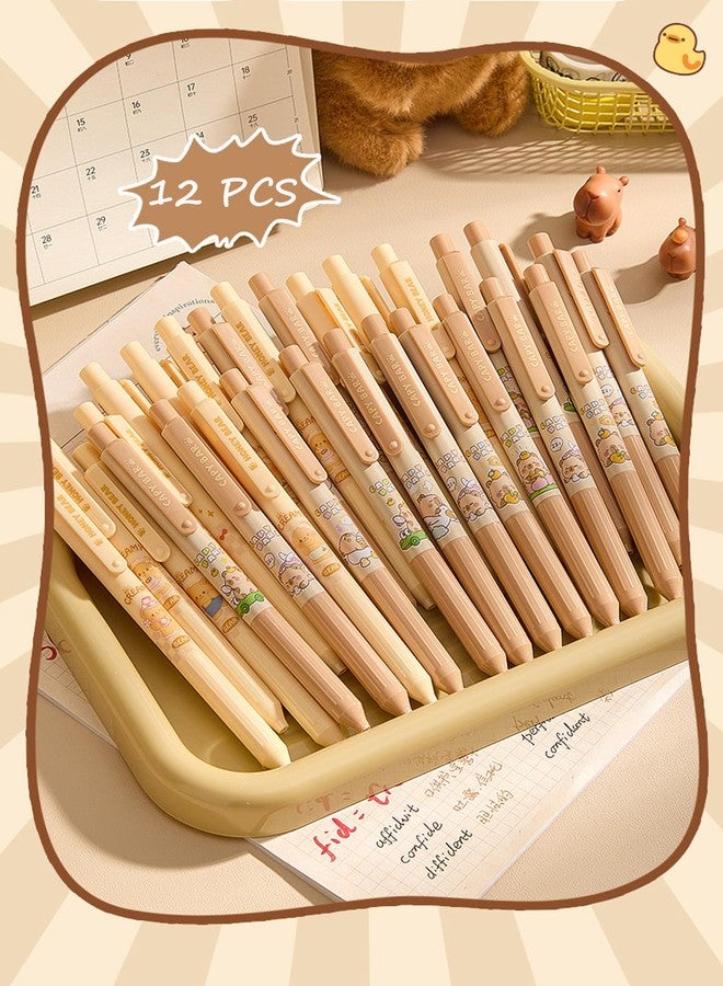 T-shin Press Pens,12-Pack Cute Bear Rolling Ball Pens Black Ink,0.5mm Smooth Stress-Relief Gel Pens for Students,School Supplies (6 Adorable Designs) (Japanese-Bear) - Image 5