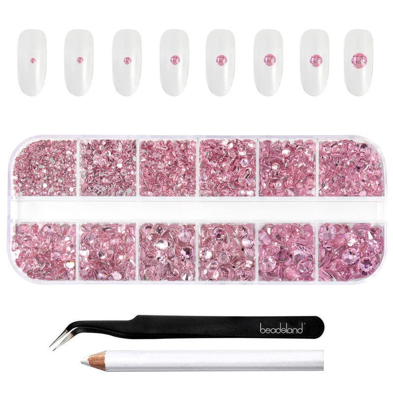 Beadsland Rhinestones for Makeup8 Sizes 2500pcs Pink Flatback Rhinestones Face Gems for Nails Crafts with Tweezers and Wax PencilLight PinkSS4SS30