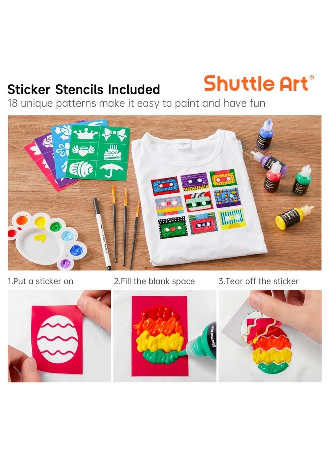 Shuttle Art Fabric Paint Set, 45 Colors 3D Permanent Paint with Brushes Palette Pen Fabric Sheet Stencils, Glow in The Dark, Glitter,Metallic Colors for Textile Fabric T-shirt Jeans Glass - Image 5