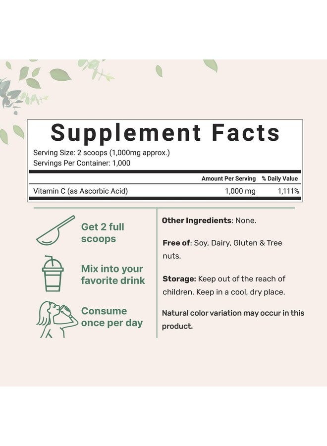 Micro Ingredients Pure Vitamin C Crystal Powder (Water Soluble Vitamin C 1000mg Per Serving), 1 KG (2.2 Pounds), Immune Vitamins and Strong Antioxidant, Pure Ascorbic Acid Powder Supplement - Image 2