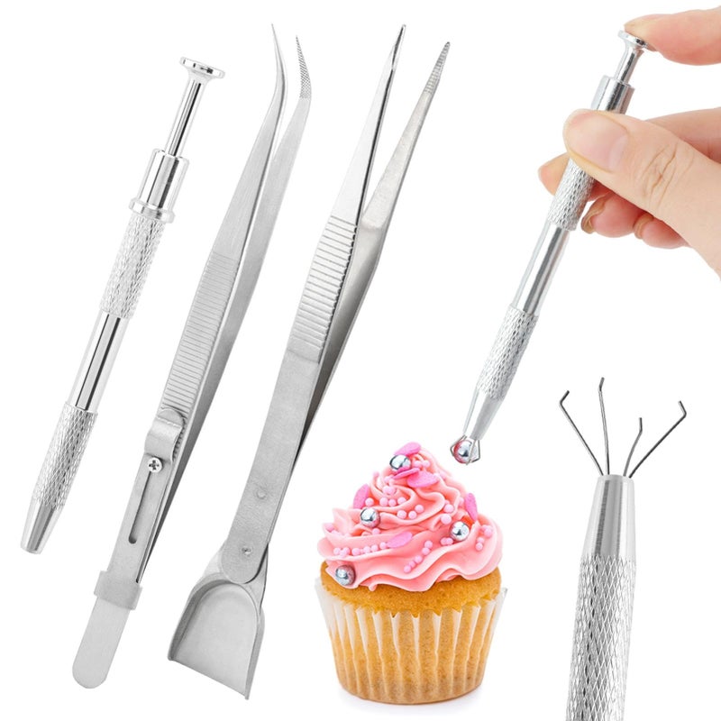 Kryslanix 4 PCS Sprinkles Tools for Cake Decorating,Sprinkle Pen Pearl Grabber with 4 Claws,Cake Tweezers Pearl Sprinkle Spoon with Shovel Head,for Cookie Cupcake Decorating Supplies - Image 1