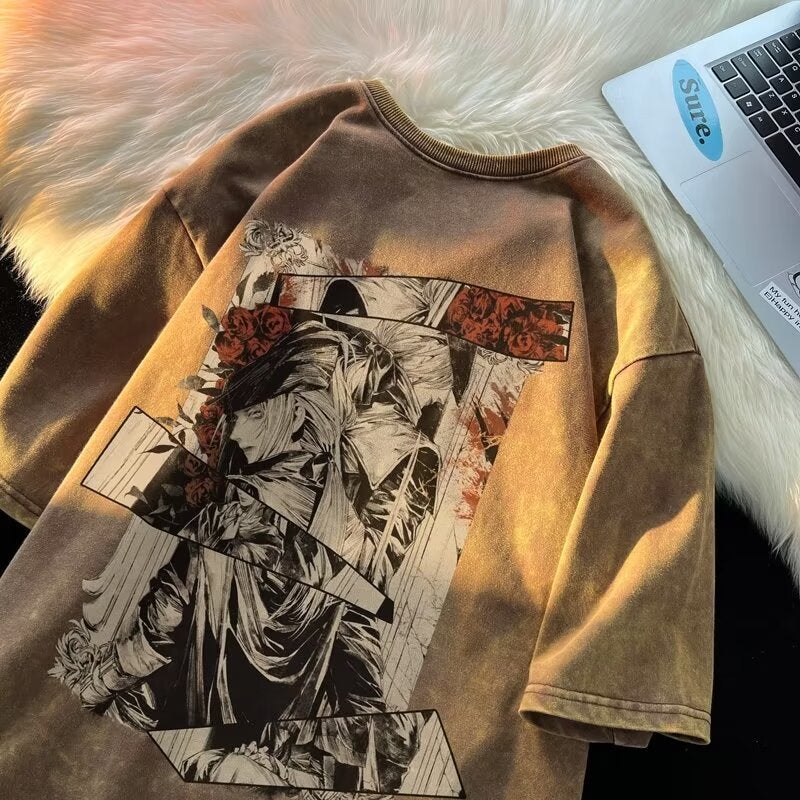 Old Style Diablo Anime Printed Street Retro T-Shirt Street Trendy Round Neck Short Sleeve T-Shirt For Men - Image 4