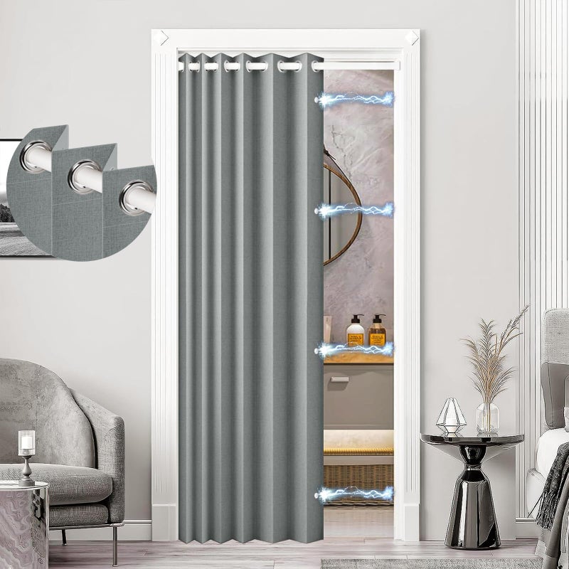 HMYI 100% Blackout Privacy Door Curtain for Doorway, Magnetic Door Curtain for Closet & Hallway, 1 Panel, W45 x L80, Gray - Image 1