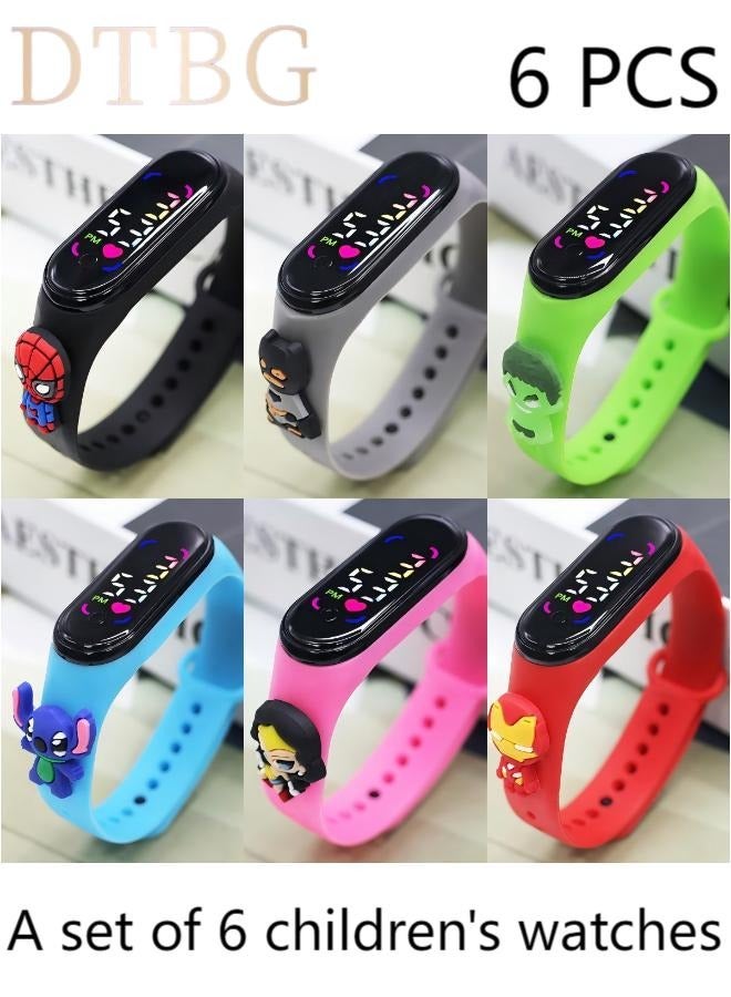 دي تي جي بي مجموعة من 6 ساعات رقمية سيليكون ملونة ومقاومة للماء للأطفال - Image 1