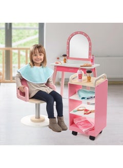 Pretend Hair Salon Wooden Play Set - Full Vanity Mirror Playset w Chair & Rolling Cart- Includes Blow Dryer, Brush, Styling, Cutting Tools & More - Hair Dresser Stylist Fun, Beauty Care for Girls Kids - pzsku/Z3E3BF476C89E17A54B74Z/45/_/1729416060/aa3cfed4-9cc5-4650-b127-e15249e62aef