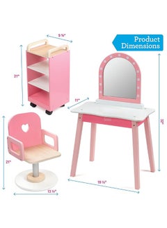 Pretend Hair Salon Wooden Play Set - Full Vanity Mirror Playset w Chair & Rolling Cart- Includes Blow Dryer, Brush, Styling, Cutting Tools & More - Hair Dresser Stylist Fun, Beauty Care for Girls Kids - pzsku/Z3E3BF476C89E17A54B74Z/45/_/1729416062/84708565-1234-47f3-a4a7-35501be6a5b1