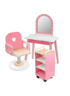 Pretend Hair Salon Wooden Play Set - Full Vanity Mirror Playset w Chair & Rolling Cart- Includes Blow Dryer, Brush, Styling, Cutting Tools & More - Hair Dresser Stylist Fun, Beauty Care for Girls Kids - pzsku/Z3E3BF476C89E17A54B74Z/45/_/1729416063/0bbecb1b-5022-43f4-831f-90bf42c3b5da