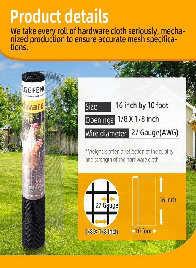 AggFencer 16in x 10ft Black Hardware Cloth 1/8 inch 27Ga PVC Coated Wire Mesh Vinyl Coated Galvanized Wire Mesh Screen Roll, Welded Metal Chicken Wire Fencing, for Garden Plant Fencing Bee Screen - Image 2